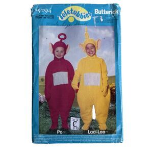 Vtg BUTTERICK 5794 Sewing Pattern TELETUBBIES LaLa Po Costume Kids 2-4 Halloween